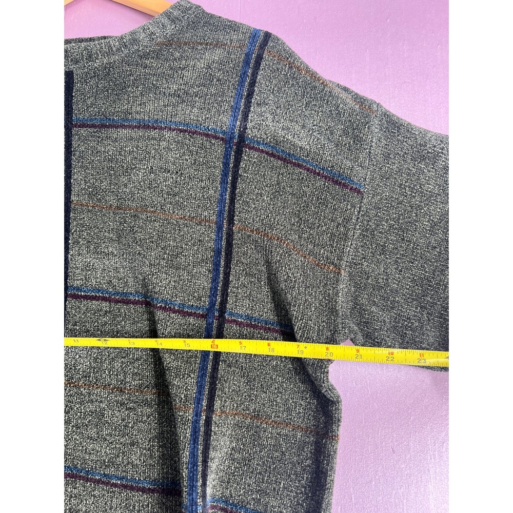 Vintage Eclectic Grandpa Green Windowpane Plaid Cozy Crewneck Sweater 90s Size M - Picture 4 of 9